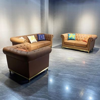 Chesterfield Wohnzimmer Couch Sofa Set Luxus Garnitur 3 + 2 + 1 Orange Neu