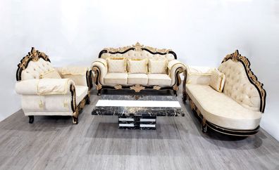 Klassische Chesterfield Couch Barock Stil Sofgarnitur Gruppe Couchen 3tlg.
