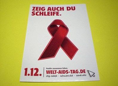 Zeig Auch Du Schleife - Welt-Aids-Tag Postkarte mit Aufkleber Sticker - 2 Stück