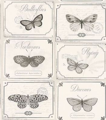 Rasch Tapete Deco Relief 306514 Weiß Grau stylisch Schmetterling Vintage