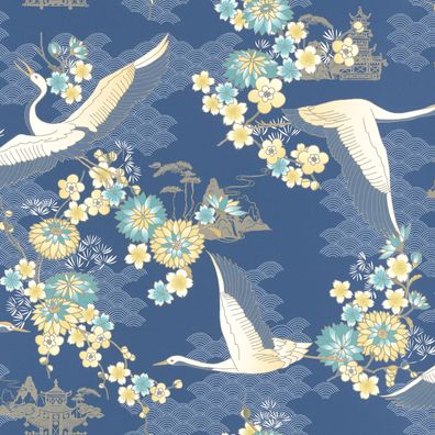 Rasch Tapete Portfolio VIII 219029 Vögel-Blumen Blau, Gelb, Weiß, Creme