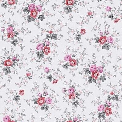 Rasch Textil Luxus Tapete Petite Fleur 285054 Blüten Weiß Rot Pink Grau stylisch