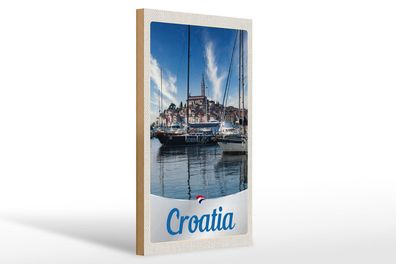Holzschild Reise 20x30 cm Kroatien Yacht Stadt Meer Urlaub Schild wooden sign
