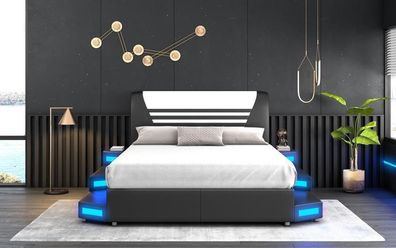 Luxus Led Beleuchtetes Schlafzimmer Bett Lederbett 180x200 Möbel Betten