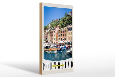 Holzschild Reise 20x30 cm Portofino Italien Riviera Meer Schild wooden sign