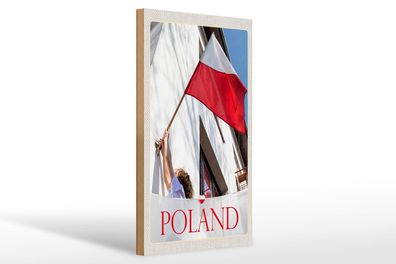 Holzschild Reise 20x30 cm Polen Europa Flagge Haus Urlaub Schild wooden sign