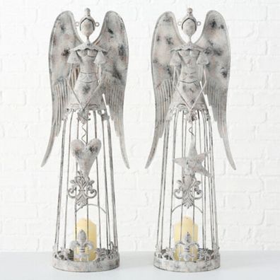 Windlicht Engel Eisen lackiert Silber mit Herz oder Stern H 76 cm Stück