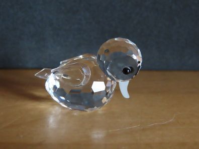 Figur Ente klein ca. 3 cm Glas geschliffenes Glas schwarze Augen/ Swarovski