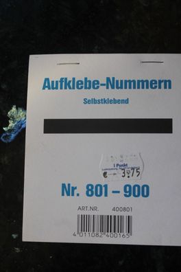 Aufklebe-Nummern für Gewinnlose; selbstklebend; Nr. 801-900
