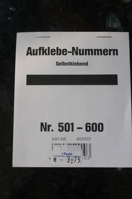 Aufklebe-Nummern für Gewinnlose; selbstklebend; Nr. 501-600