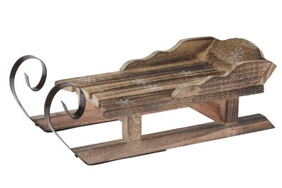 Holz Schlitten m. Metallkufen - groß / 47 cm - Weihnachten Tisch Fenster Deko shabby