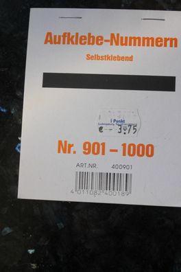 Aufklebe-Nummern für Gewinnlose; selbstklebend; Nr. 901-1000