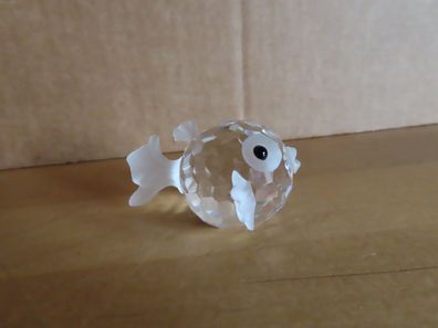 Figur Kugelfisch ca. 5 cm Glas geschliffenes Glas schwarze Augen/ Swarovski