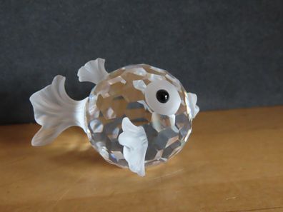 Figur Kugelfisch ca. 6,5 cm Glas geschliffenes Glas schwarze Augen/ Swarovski