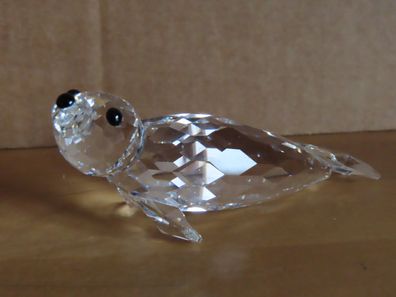 Figur Seehund Robbe ca. 9 cm Glas geschliffenes Glas schwarze Augen/ Swarovski