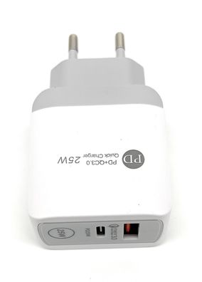 25W Schnellladegerät Dual Port USB-C + A Power Ladegerät Netzteil PD PPS QC 3.0