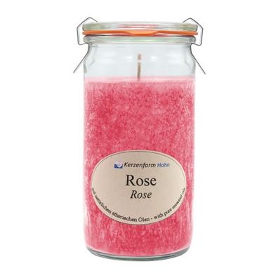 Duftkerze im XL-Weckglas®, 100% pflanzliches Stearin, Rose, Kerzenfarm HAHN, mit