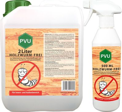 PVU 2L + 500ml Holzwurmfrei Spray Mittel Schutz Ex gegen Holzwürmer Hausbock