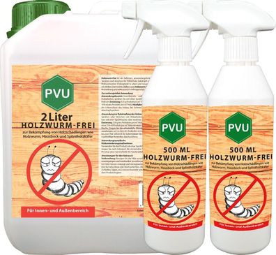 PVU 2L + 2x500ml Holzwurm Spray Tod Mittel Schutz Ex gegen Holzwürmer Hausbock