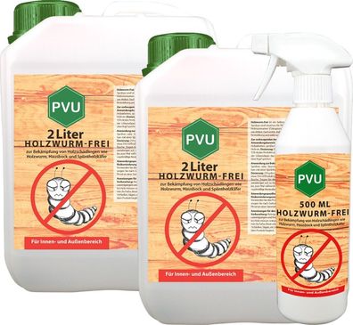 PVU 2x2L + 500ml Anti Holzwurm Spray Mittel Abwehr Gift Insekten Bekämpfen frei
