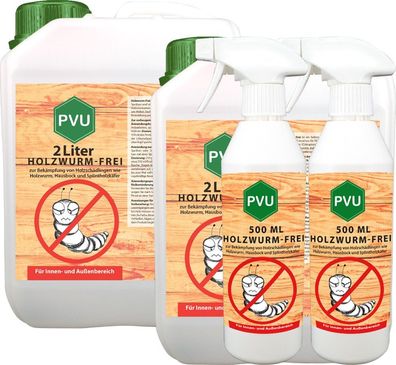 PVU 2x2L + 2x500ml Anti Holzwurm Spray Mittel abwehren Gift Insekten Bekämpfen