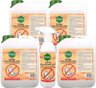 PVU 4x2L + 500ml Anti Holzwurm Spray Mittel Abwehr Gift Insekten Bekämpfen EX