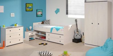 Kinderzimmer Jugendzimmer Möbel komplett Set weiß Kiefer Parisot Smoozy 4-tlg.