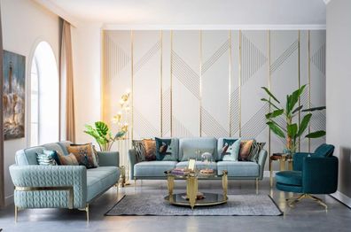 Villen Möbel Sitz Polster Garnitur Sofagarnitur Couch Set Turkis Textil Stoff