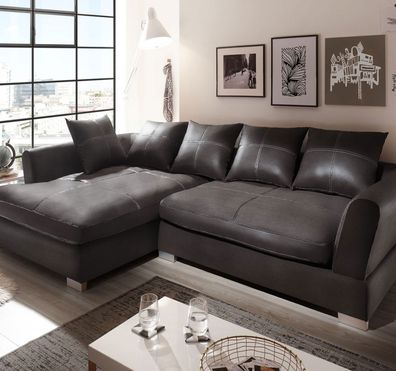 Design Couchgarnitur Anthrazit Sofa K-Leder Eck Big Sofa Wohnlandschaft Links