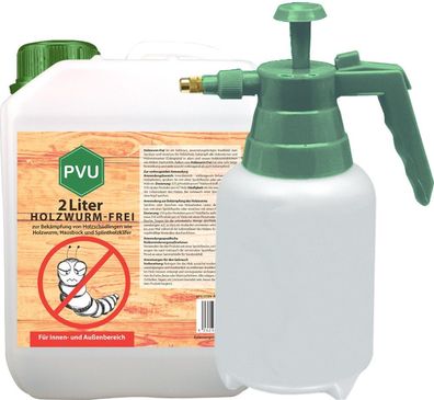 PVU 2L + 2L Sprüher Holzwurm Spray Mittel Schutz Ex gegen Holzwürmer Hausbock frei