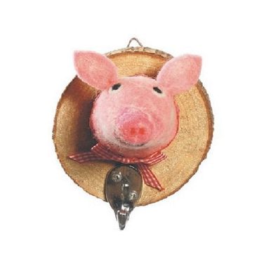 Kleiderhaken Schwein, Filz und Holz, Höhe 16cm, von Baden, Handarbeit