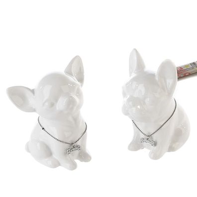 Keramik Spardosen "Mini Dog", 2er Set, weiß, 10x13cm, von Gilde