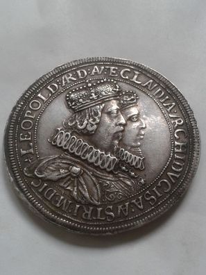 Doppeltaler o.J. 1619-32 RDR Erzherzog Leopold Hochzeit Claudia von Medici RAR