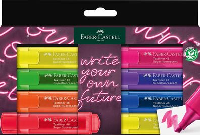 Faber-Castell 254601 - Textmarker Set 8er Etui, Neon Farben, mit langlebiger Keils...