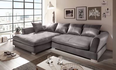 Design Couchgarnitur Grau Sofa K-Leder Eck Sofa Wohnlandschaft Megasofa Links