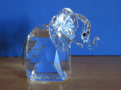 Figur Elefant ca. 6 cm Glas geschliffenes Glas silberfarbener Schwanz/ Swarovski