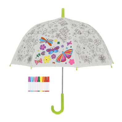 PIY Kinder Regenschirm transparent Schmetterling Automatik incl. Stiften