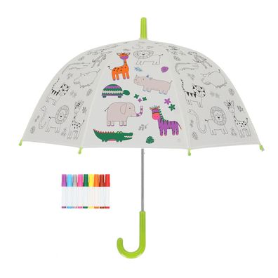 PIY Kinder Regenschirm transparent Dschungel incl. Stiften