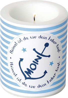 Windlicht / Kerze "Moin" Anker, blau, Ø 9 x 10,5 cm