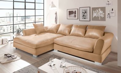 Design Couchgarnitur Beige Sofa K-Leder Eck Sofa Wohnlandschaft Megasofa Links