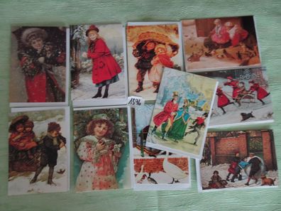 10 weihnachtliche Winterszenen Vintage Nostalgie Grußkarten & Kuvert 14x10cm