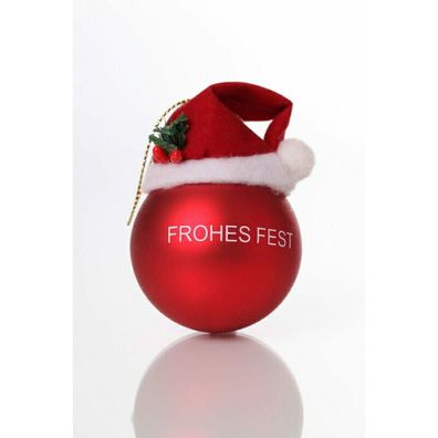 Weihnachtskugel mit Weihnachtsmütze 'Frohes Fest' Ø 5 cm