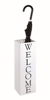 Schirmständer "Welcome", Metall, weiß, 16x16x48cm, von Haku