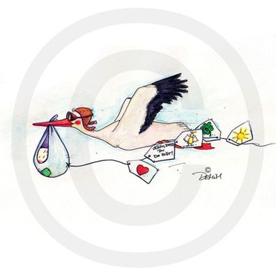 Holzbild: "Storch", von Sweet Design by Nala, 20x20cm