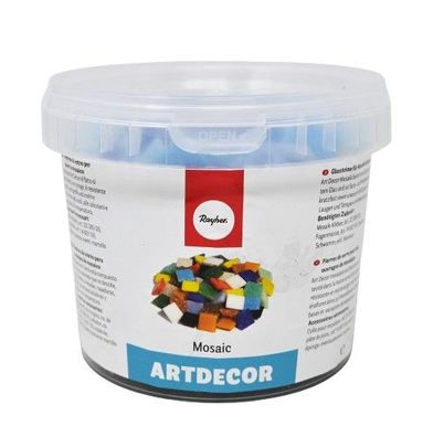 Rayher Artdecor Mosaik Mix 2x2cm, ca.350Stück, Dose 1kg, Glasmosaik, Glassteine