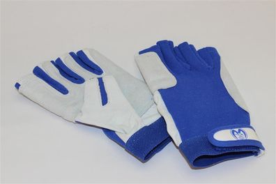 Segelhandschuhe Leder weiß/ blau, 5-Finger offen S, M, L, XL