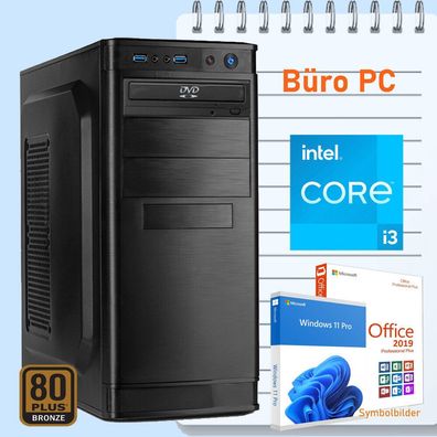 Büro Office PC Intel i3 13100 8GB DDR4 1000 GB SSD Win 11 Office 2019