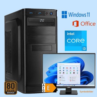 Büro Office PC Intel i3 13100 16GB DDR4 500 GB SSD Win 11 Office Monitor