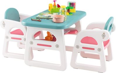 3tlg. Kindersitzgruppe, Kindertisch mit 2 Stühlen, Schreibtischset mit Ablagefach