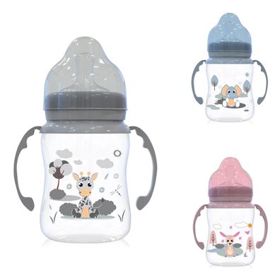 Baby Care Baby-Weithalsflasche 250 ml mit Griffe, Sauger Größe 0 + , Schutzdeckel